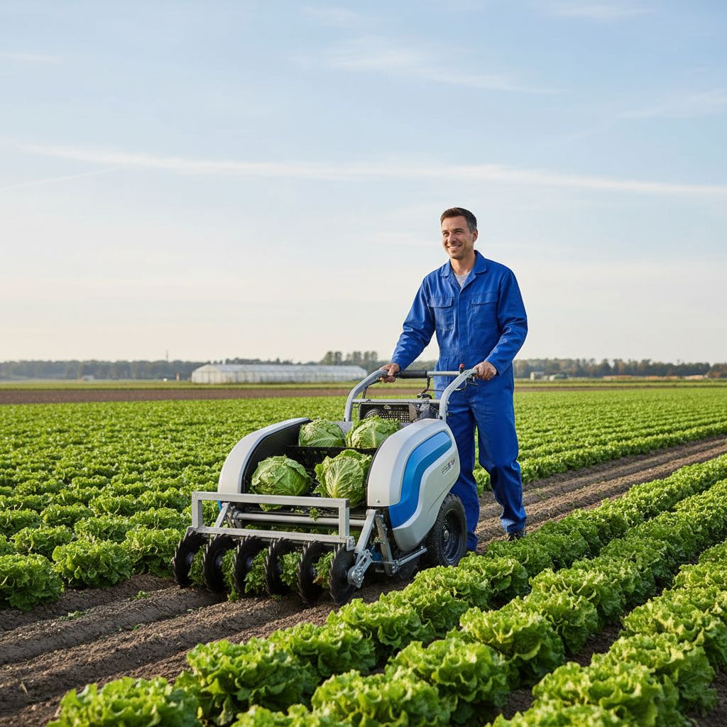 Un maraîcher qui utilise sans effort une récolteuse à assistance électrique au milieu d