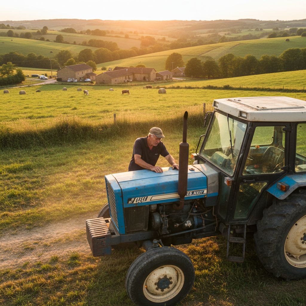 Un agriculteur expérimenté inspecte minutieusement un tracteur d