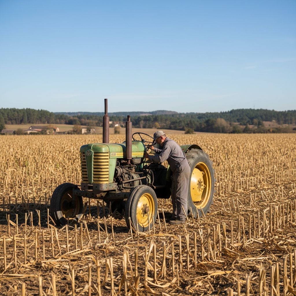 Agriculteur inspectant un tracteur d