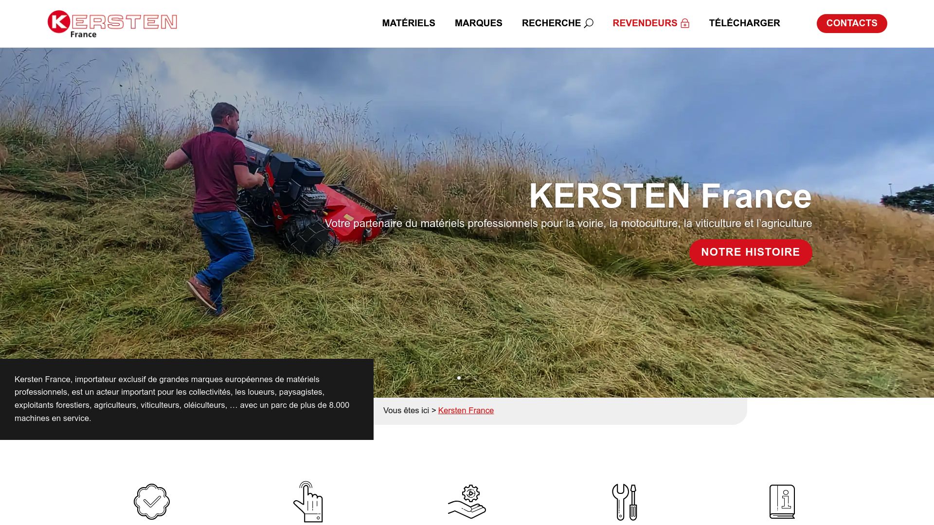 Screenshot of kersten-france.fr website showing their weeding equipment comparison page section