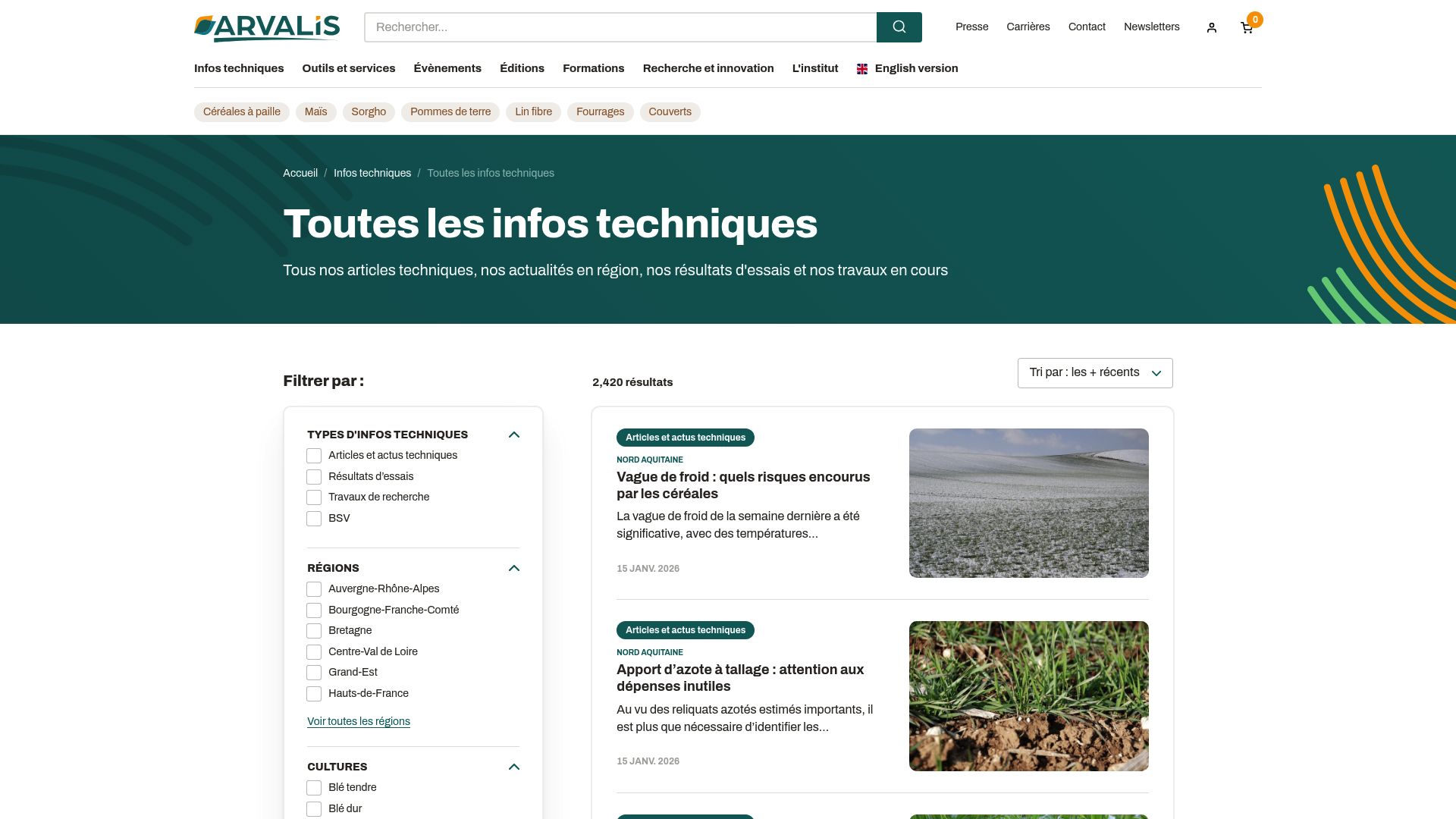 Close up screenshot of Arvalis Institut du vegetal website showing technical guides for mechanical weeding