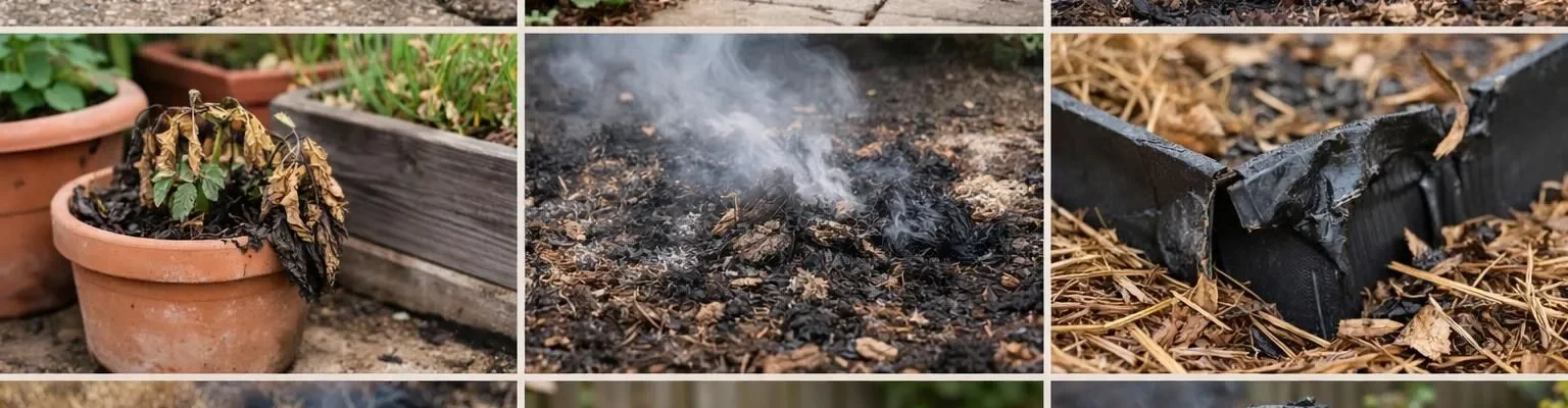 Collage de photos authentiques montrant un désherbage à la flamme, ses dangers et ce qu'il faut savoir en 2026.