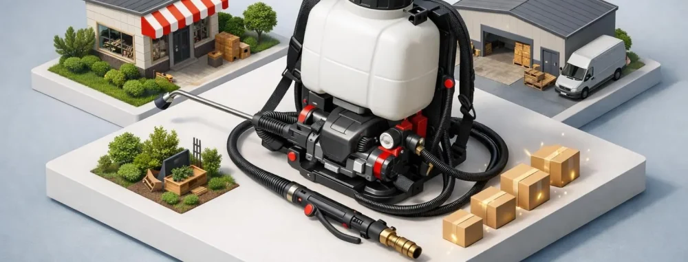 Image 3D isométrique d'une désherbeuse professionnelle. Découvrez où acheter votre modèle fiable et moderne.