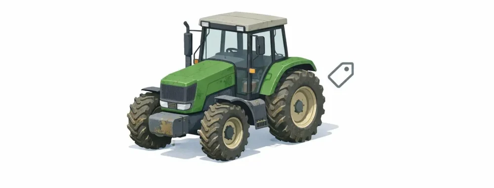 Matériel agricole d'occasion le bon coin: illustration minimaliste d'un tracteur en vente en ligne.