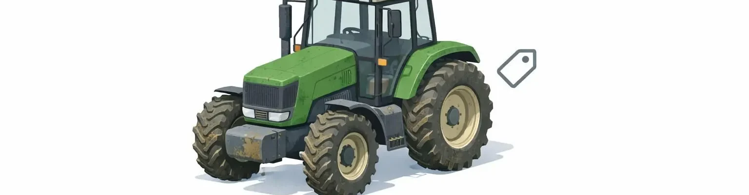 Matériel agricole d'occasion le bon coin: illustration minimaliste d'un tracteur en vente en ligne.