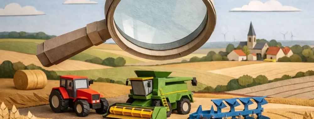 Matériel agricole en Picardie: offres d'occasion Bon Coin. Scène créative en papier craft de tracteurs et machines. Tactile.