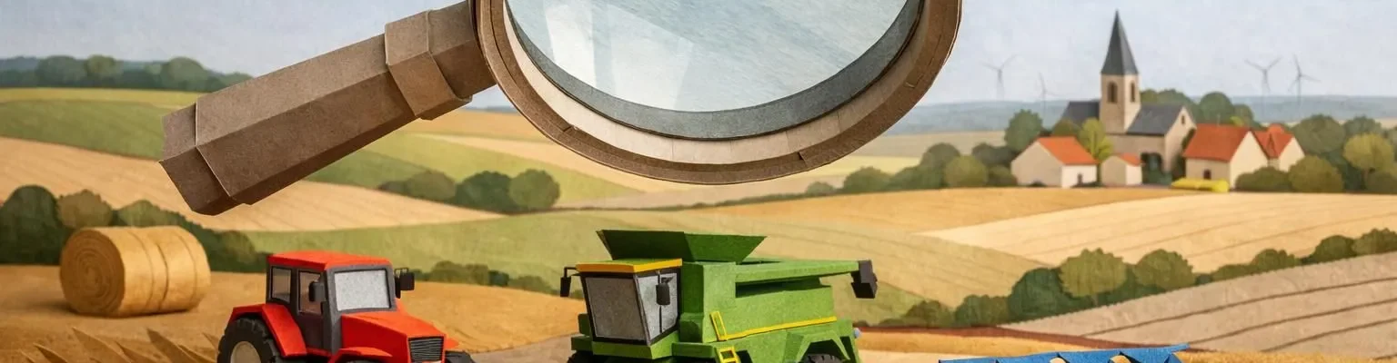 Matériel agricole en Picardie: offres d'occasion Bon Coin. Scène créative en papier craft de tracteurs et machines. Tactile.
