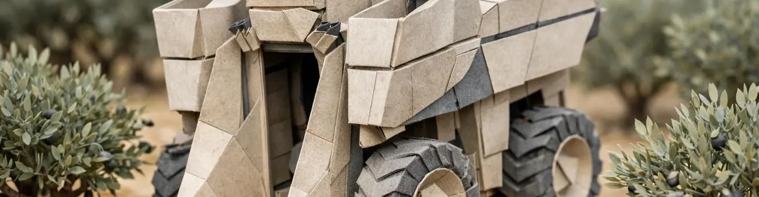 Récolteuse olive prix : Illustration papier d'une machine de récolte d'olives dans un champ, soulignant son coût et les modèl