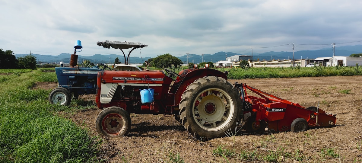 a tractor is parked in the middle of a field