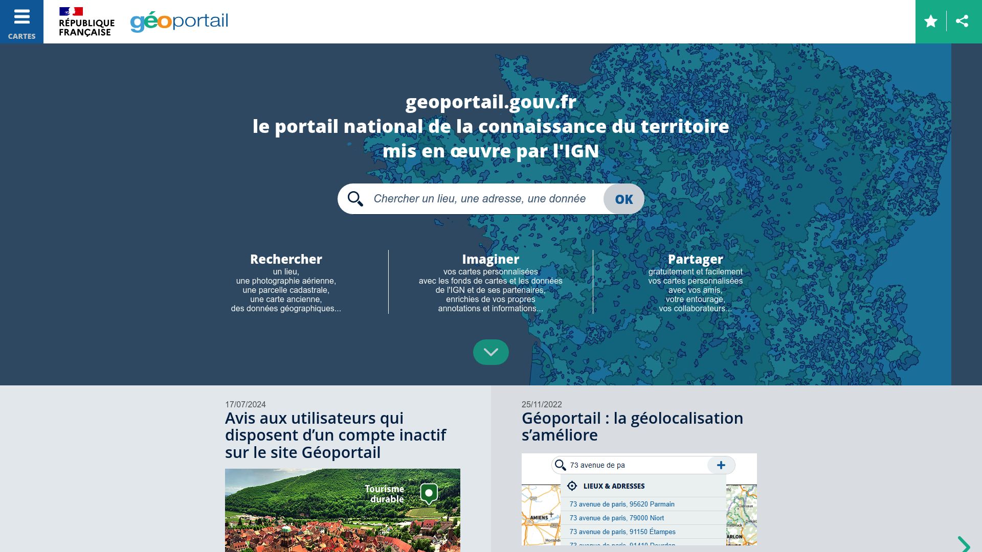 Screenshot of Geoportail showing drone restriction zones map in France with red and yellow areas