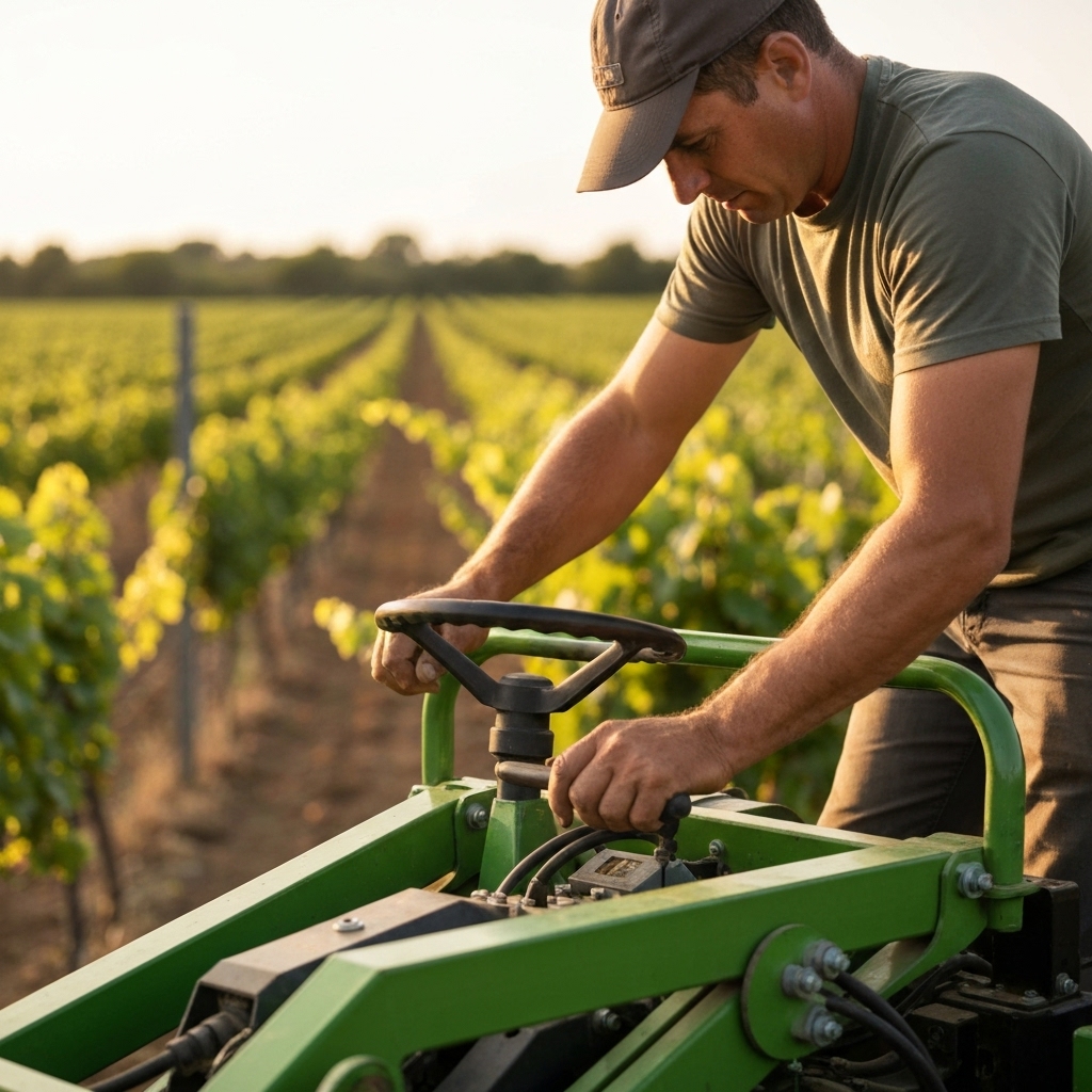 Close-up photorealistic shot of an agricultural worker