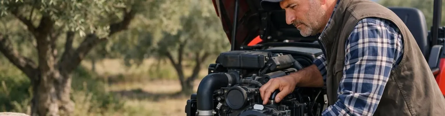 Acheter matériel agricole Le Bon Coin Corse. Agriculteur inspectant tracteur d'occasion. Trouver équipement ferme.