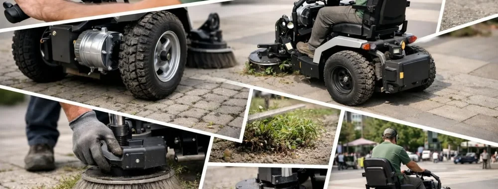 Professionnel utilisant un chariot assistance électrique désherbage pour un travail ergonomique et efficace.