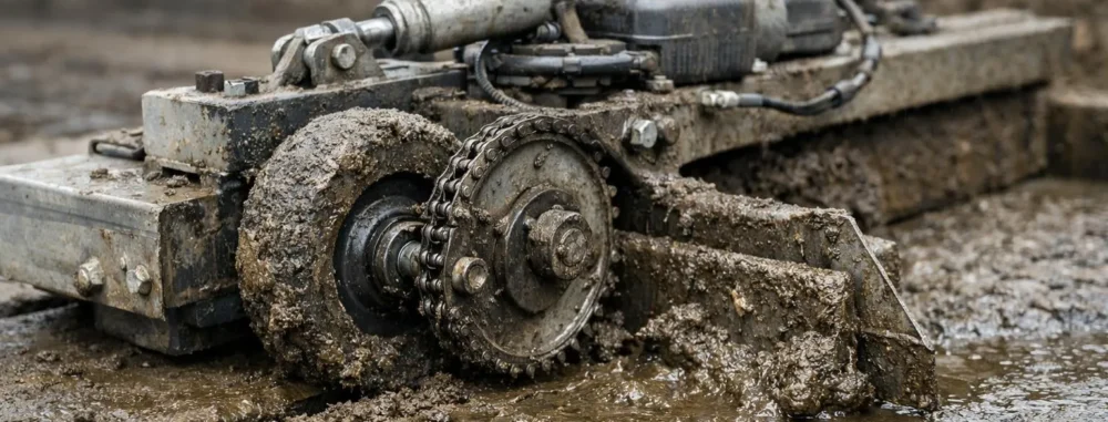 Racleur à lisier automatique bovin en action, collecteur de lisier pour ferme bovine
