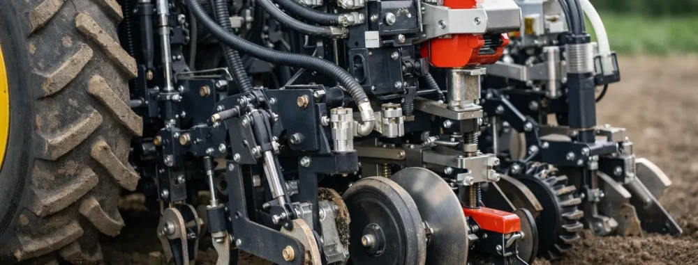 Matériel agricole innovant maraîchage, tracteur équipé d'outils de labour et de semis pour une culture efficace.