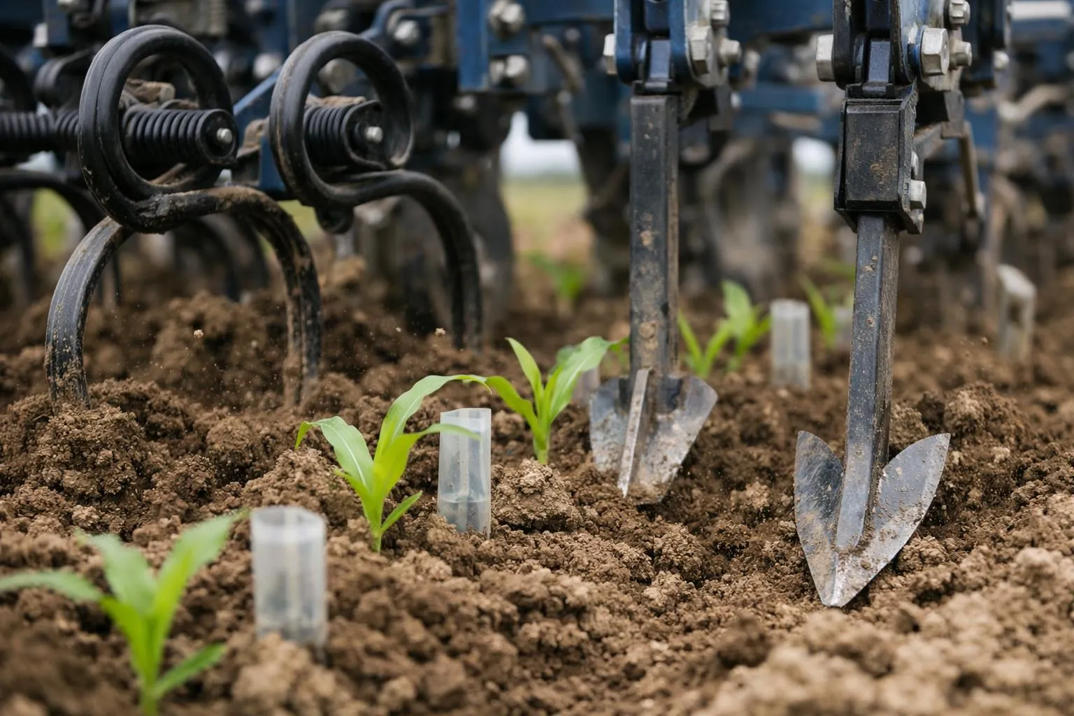 Outils agricoles, jeunes plants, terre arable, travail du sol, jardinage.