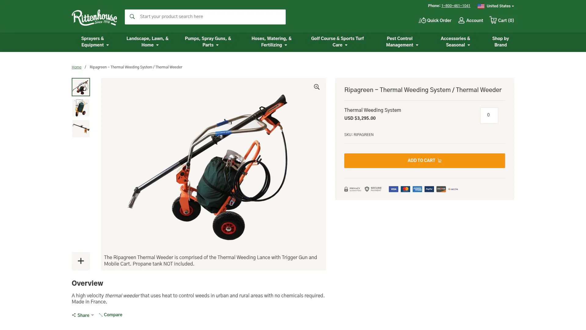 Thermal weeding system sur chariot mobile avec pistolet à gâchette.