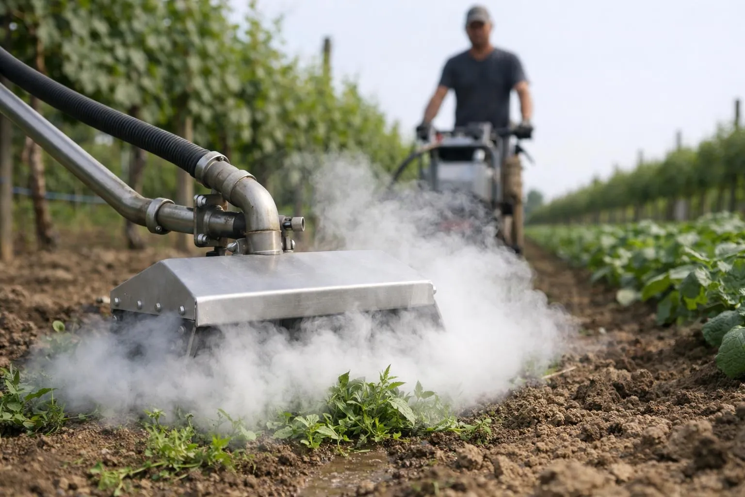 Tracteur agricole pulvérisant des cultures dans un champ.