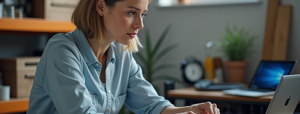 "Femme choisissant équipement industriel dans un atelier, pour le matériel adéquat."