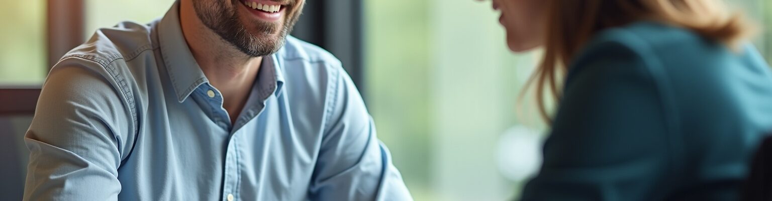 Conseils personnalisés - Un conseiller écoute attentivement son client dans un cadre professionnel chaleureux.