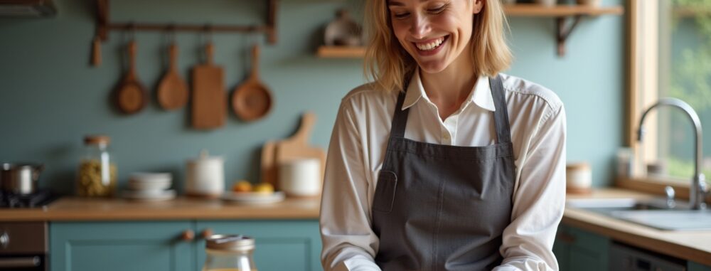 Femme utilisant un tournevis pour ouvrir une boîte de conserve, illustrant les machines simples en cuisine.