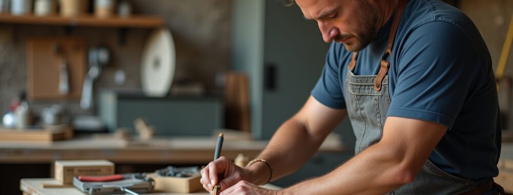 Artisan au travail dans son atelier pour prestation de service commercial ou artisanal
