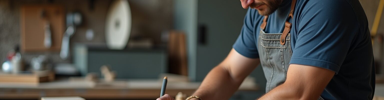 Artisan au travail dans son atelier pour prestation de service commercial ou artisanal