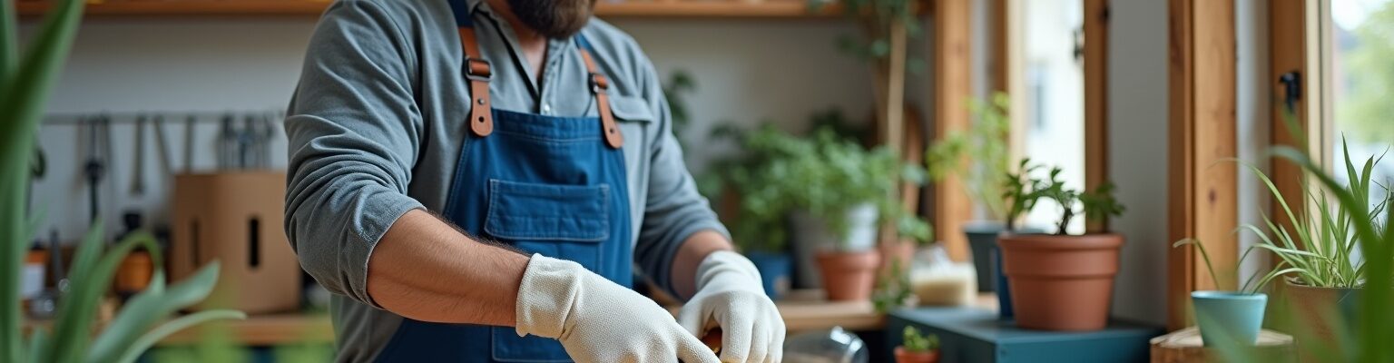 "Un professionnel nettoie un outil de jardinage dans un atelier pour entretenir son équipement"
