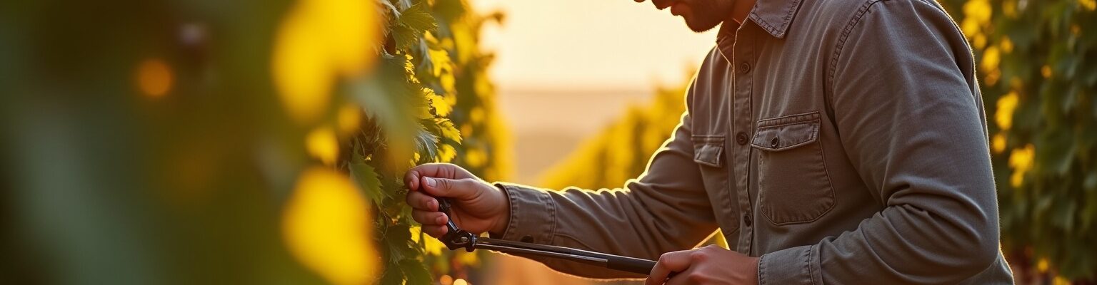 "Agriculteur utilise bineuse vignes intercep au pied du cep de vigne"